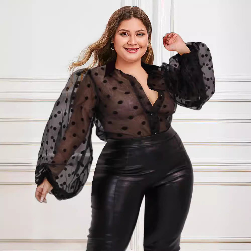 Damen Bluse mit transparenten Puffärmeln und Modellkragen EB