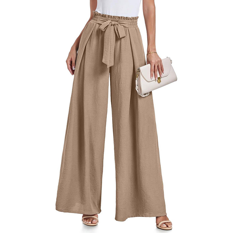 Damen weite Hochbundhose mit Taillengürtel und fließendem Stoff EB