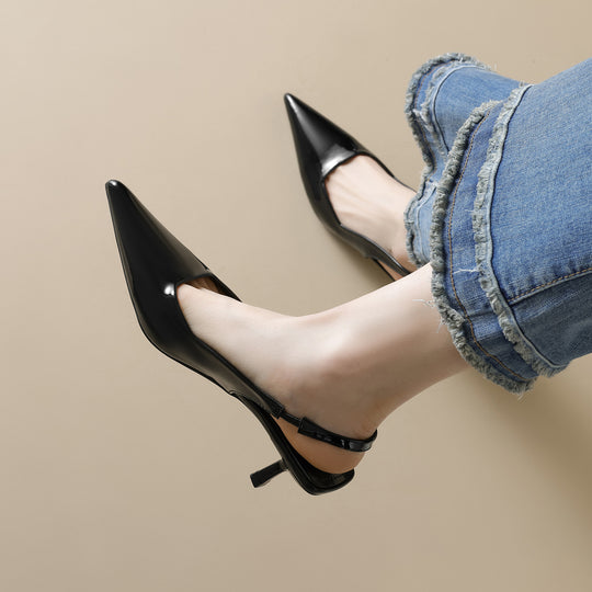 Damen Slingback-Pumps mit spitzem Zehenbereich und elegantem Hochglanz EB