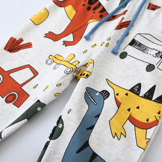 Jungen Jogginghose mit buntem Dinosaurier- und Fahrzeug-Design EB