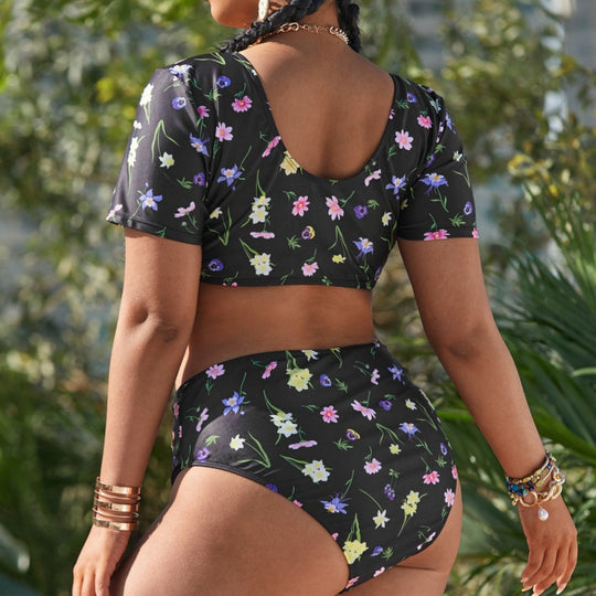 Damen Bikini-Set mit floralen Rüschen und hohem Taillenslip EB