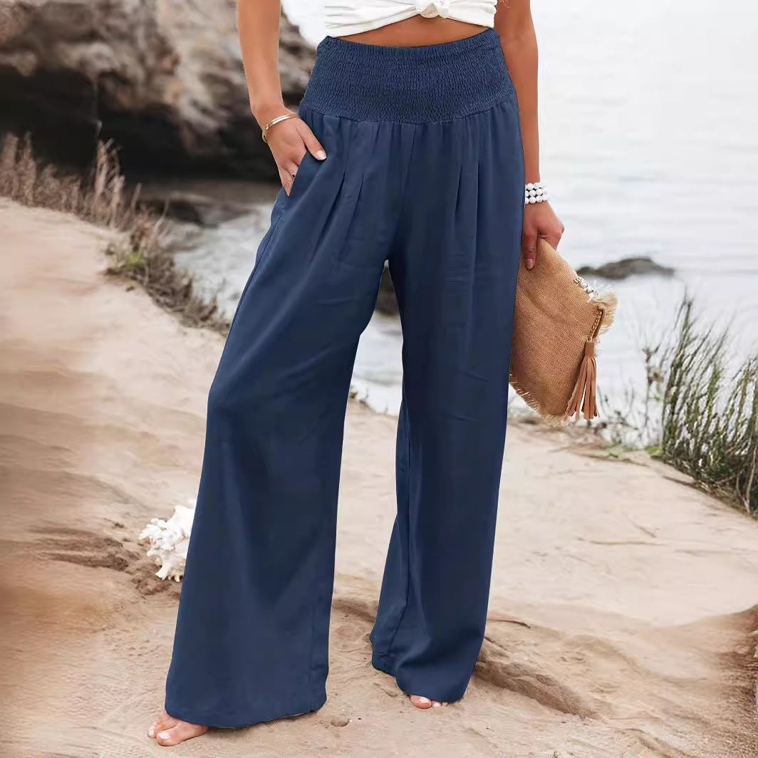 Damen weite Leinenhose mit elastischem Bund EB