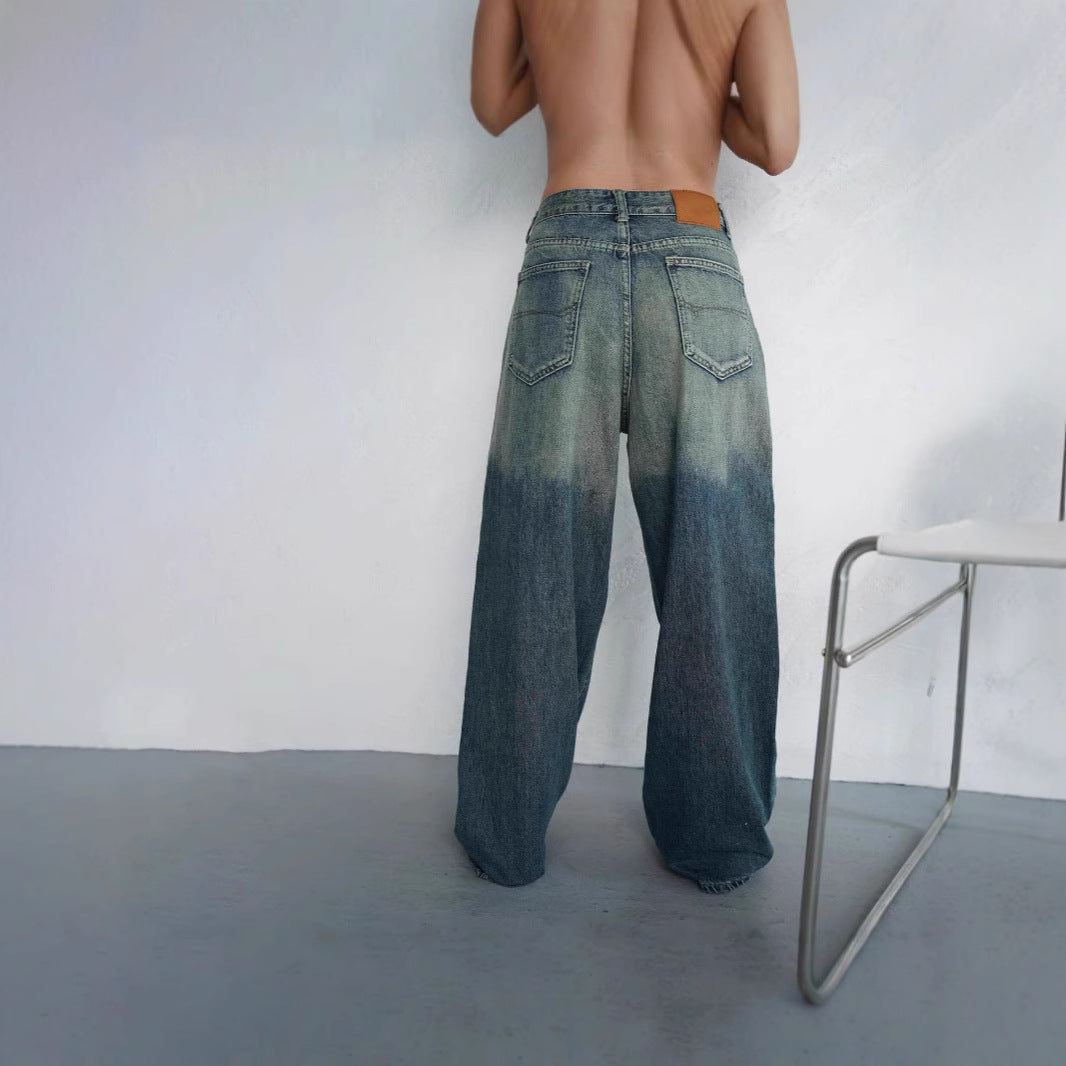 Damen Weit geschnittene Jeans mit modischem High-Waist Design und einzigartiger Waschung EB