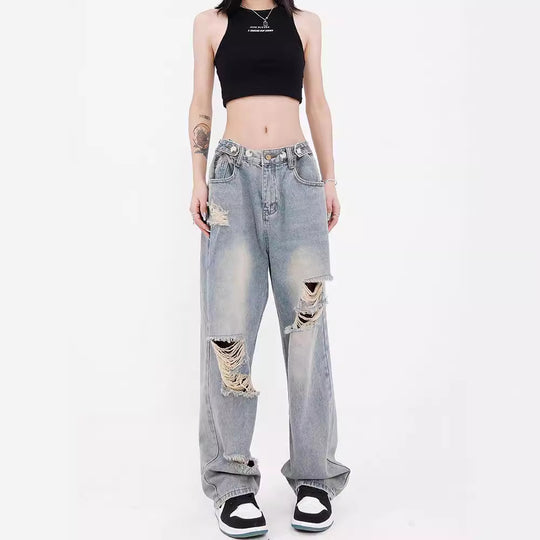 Damen Weite Destroyed Jeans im lässigen Schnitt EB