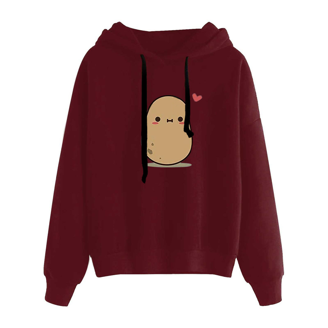 Damen nan lässiger Oversize Kapuzenpullover mit Herz‑und‑Pfotenprint, Kordelzug und gerippten Bündchen EB