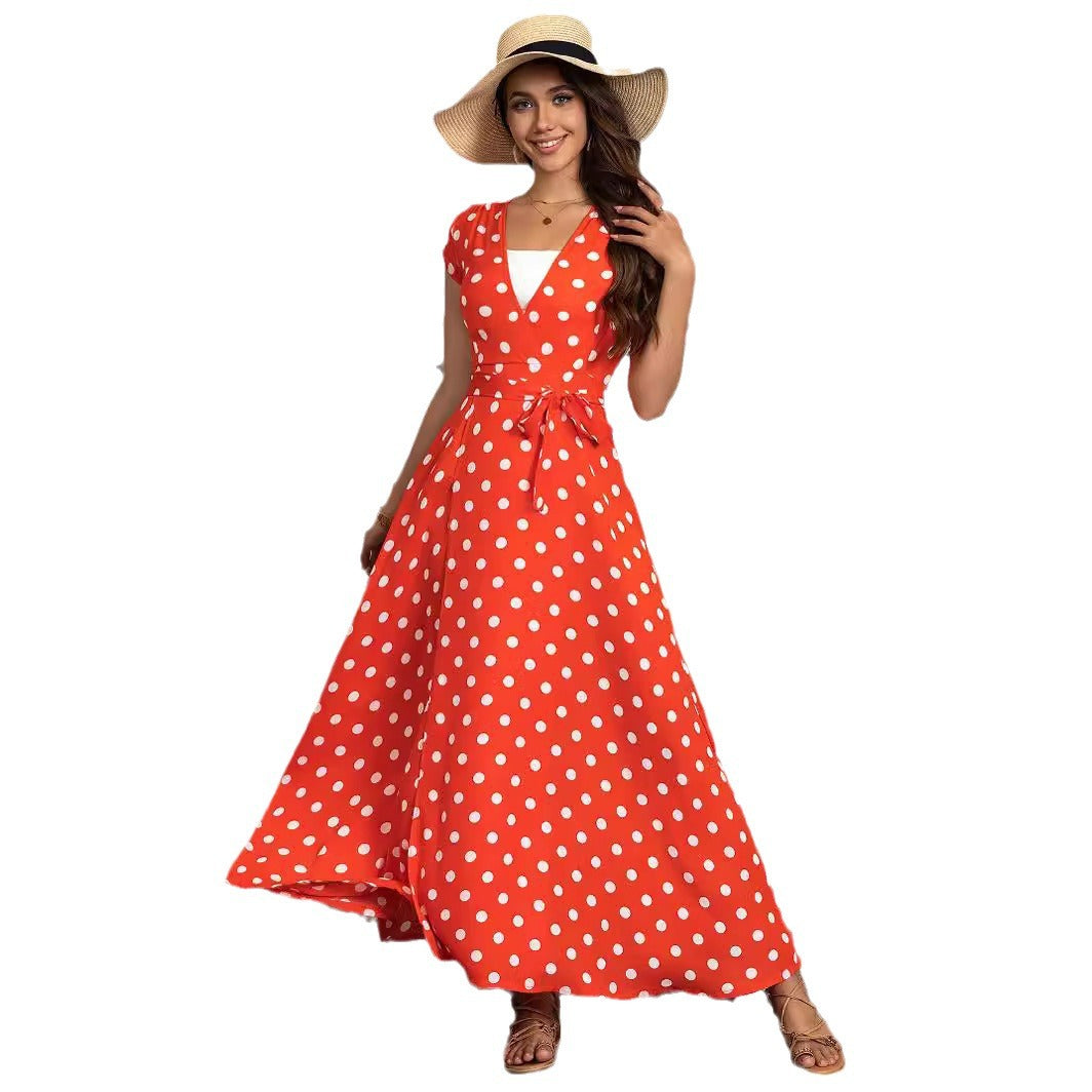 Damen Maxikleid mit schmeichelndem Wickeldesign und modernen Punkten EB