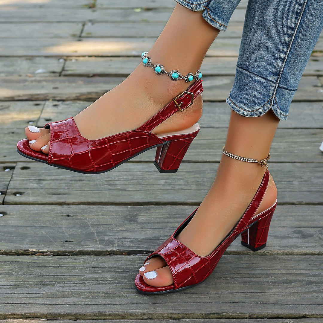 Damen Elegante Sling-Pumps mit modischem Krokodilleder-Design und komfortablem Blockabsatz EB
