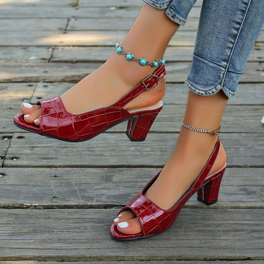 Damen Elegante Sling-Pumps mit modischem Krokodilleder-Design und komfortablem Blockabsatz EB