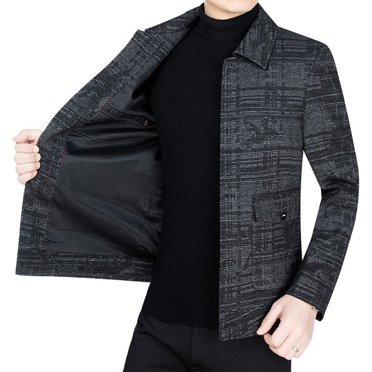 Herren Kurzjacke im strukturierten Weblook mit Hemdkragen und Knopfleiste EB