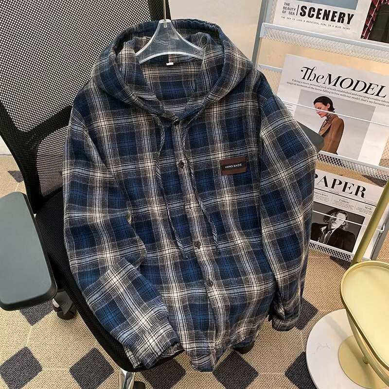 Damen Karo-Hemdjacke mit Kapuze EB