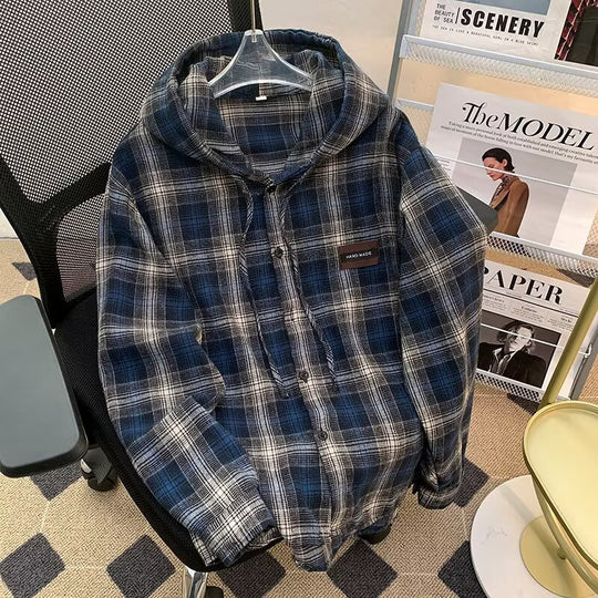 Damen Karo-Hemdjacke mit Kapuze EB