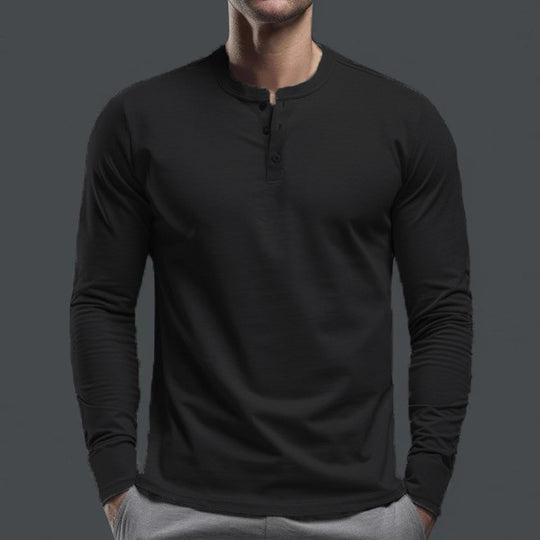 Herren nan schlank geschnittenes Langarmshirt mit verdeckter Knopfleiste aus Baumwollstretch und elastischen Bündchen EB