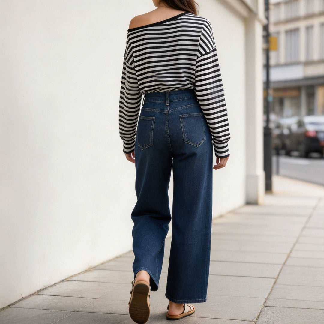 Damen nan High‑Waist Wide‑Leg-Jeans mit weitem Bein und klassischem Five‑Pocket-Schnitt EB