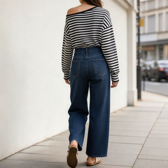 Damen nan High‑Waist Wide‑Leg-Jeans mit weitem Bein und klassischem Five‑Pocket-Schnitt EB