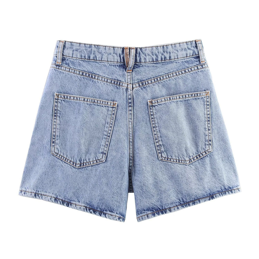 Damen Jeansshorts im lässigen Vintage-Stil mit hohem Bund und seitlichen Schlitzen EB