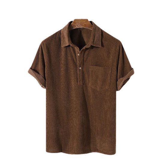 Herren Kurzarm Poloshirt aus gestreiftem Stoff mit Knopfleiste und Brusttasche EB