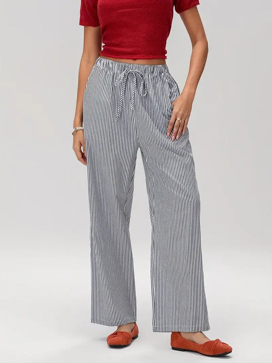 Damen Weit geschnittene Streifenhose mit elastischem Bund EB
