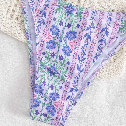 Damen Bandeau-Bikini mit floralem Design und verspielten Rüschen EB