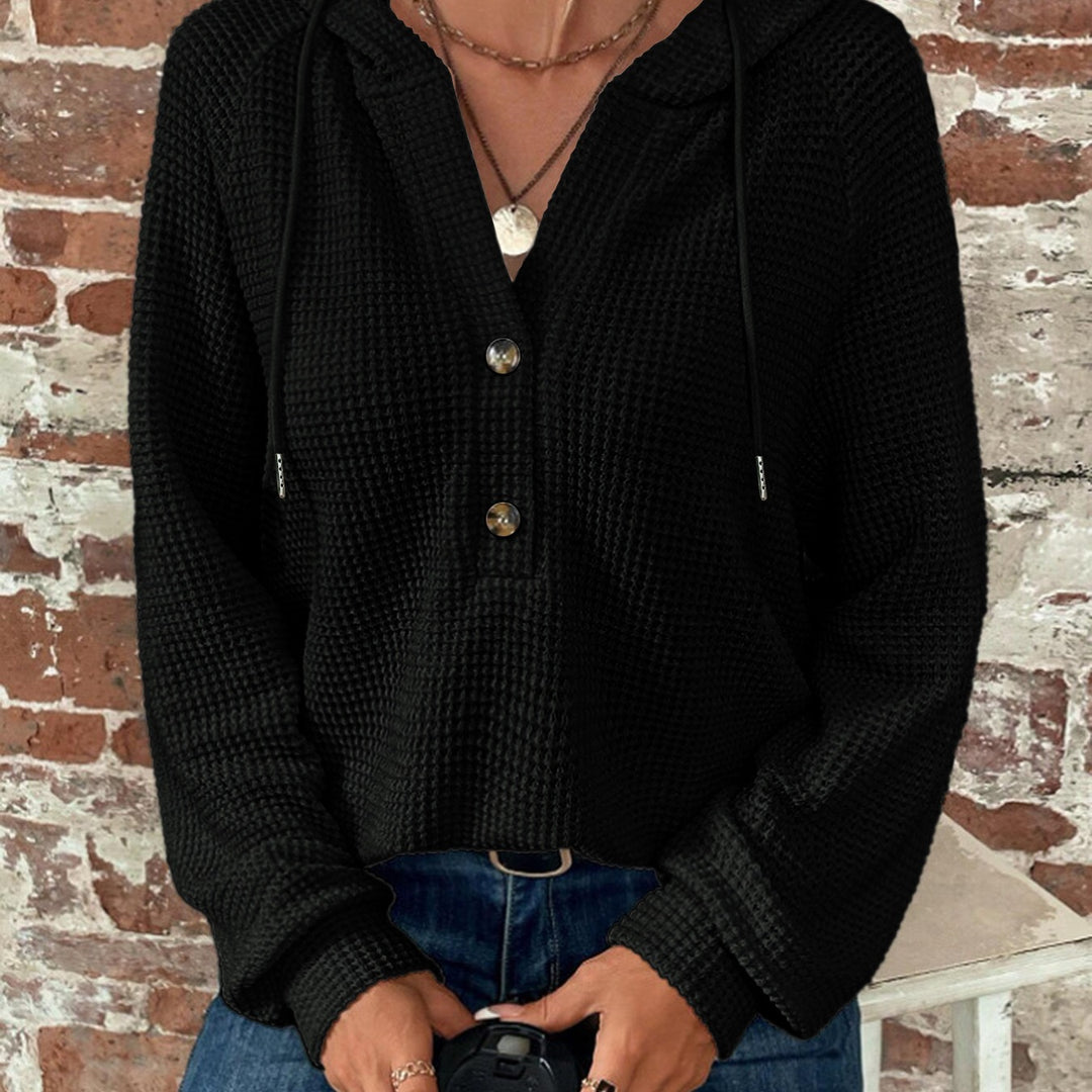Damen lässiger Kapuzenpullover mit Knopfdetails und strukturiertem Gewebe EB