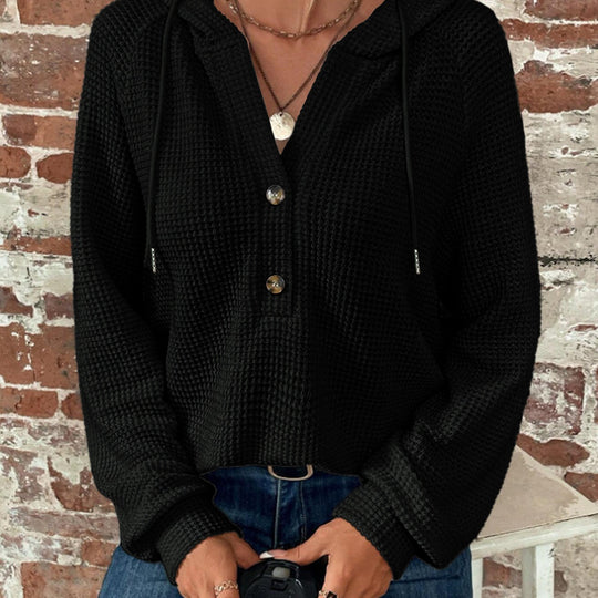 Damen lässiger Kapuzenpullover mit Knopfdetails und strukturiertem Gewebe EB