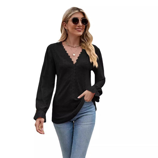 Damen Spitzenbluse mit V-Ausschnitt EB