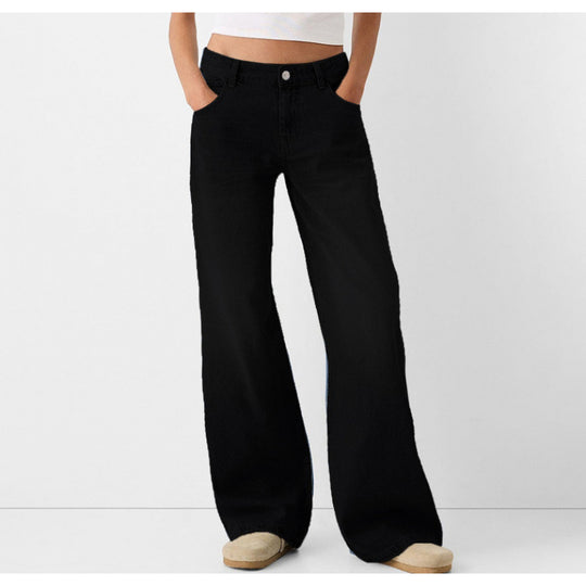 Damen Weite Jeans mit hoher Taille und klassischen Taschen EB
