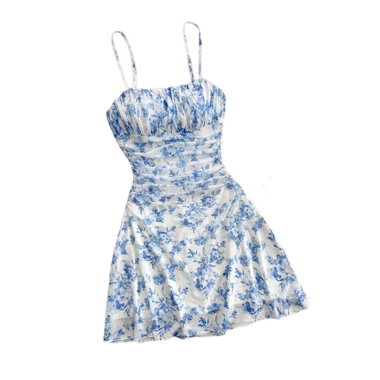 Damen Sommerliches Blumenkleid mit Spaghetti-Trägern und Raffungen EB