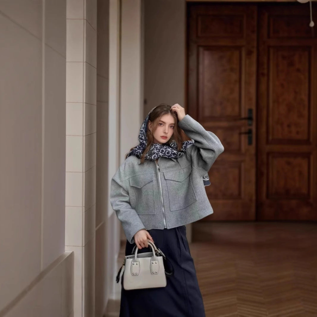 Damen lässige Overshirt-Jacke mit Taschen und Reißverschluss EB