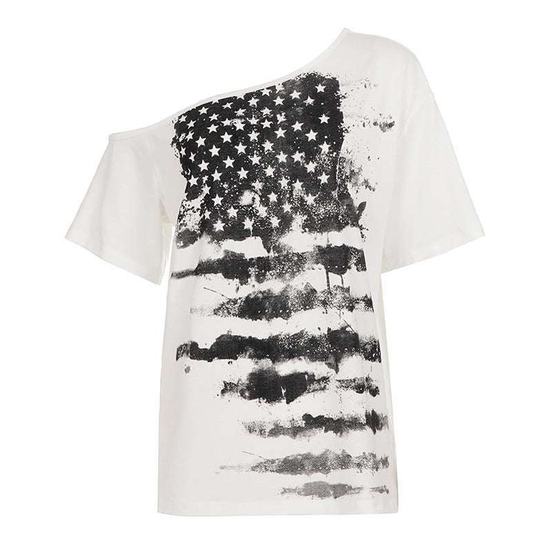 Damen Oversized T-Shirt mit asymmetrischem Schnitt und grafischem Sterneprint EB