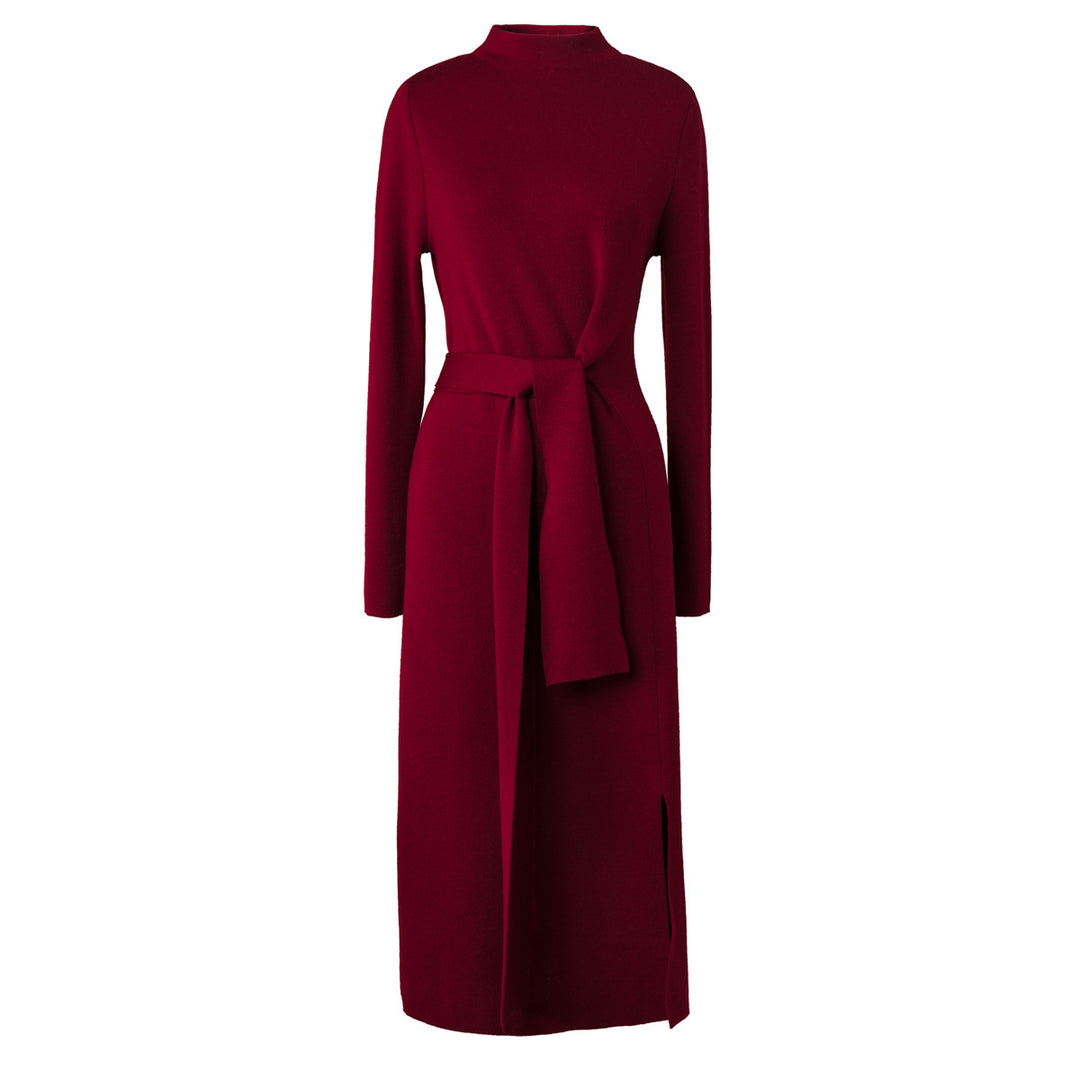 Damen Elegantes Strickkleid mit seitlichem Schlitz und tailliertem Gürtel EB