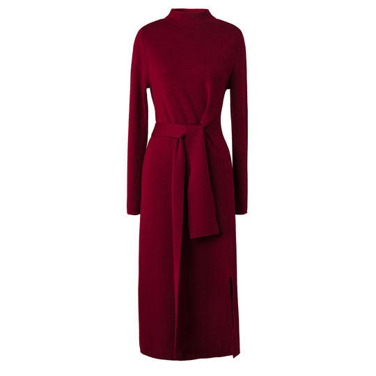 Damen Elegantes Strickkleid mit seitlichem Schlitz und tailliertem Gürtel EB