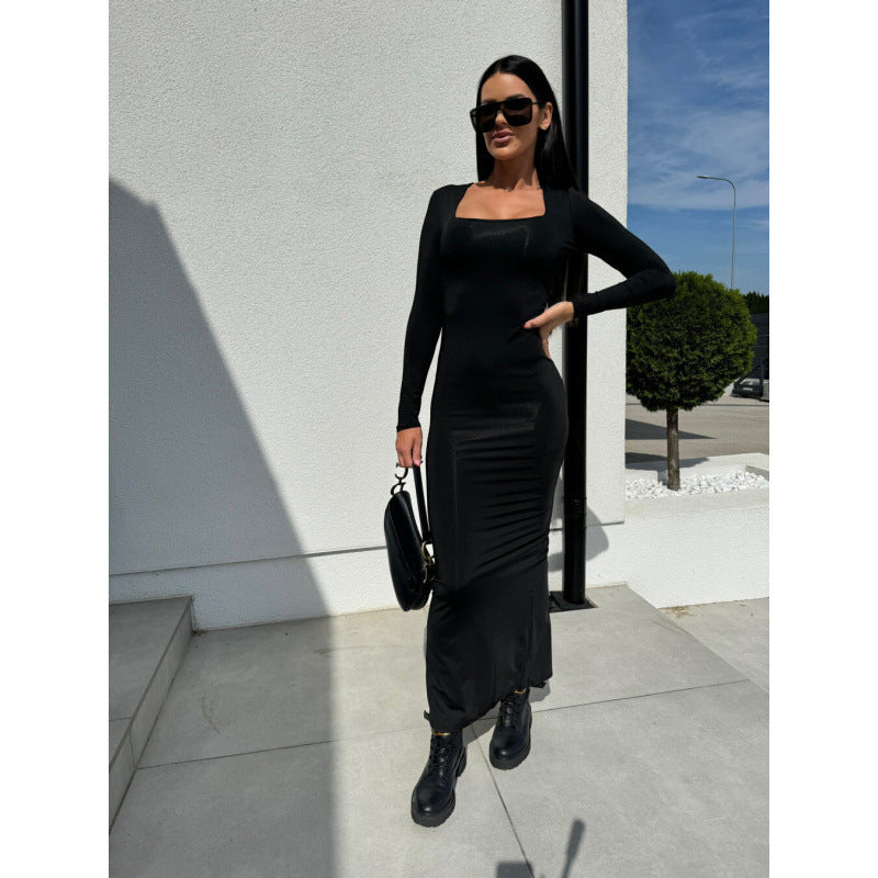 Damen Tierdruck Langarm Maxi Kleid EB