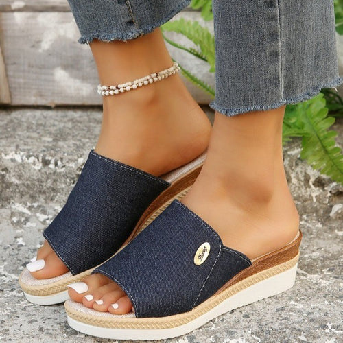 Damen Wedge-Pantoletten mit elegantem Denim-Obermaterial und komfortabler Fußbettung EB