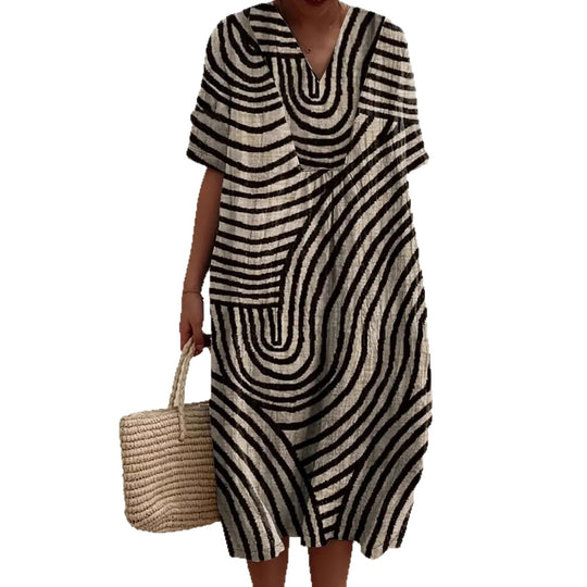 Damen Tunika-Kleid mit lässigem Streifenmuster und weit geschnittenem Design EB