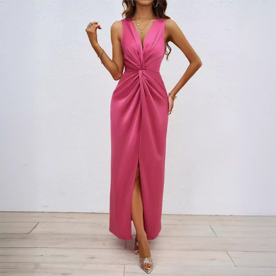 Damen Langkleid mit elegantem Wickeldesign und figurbetontem Schnitt EB