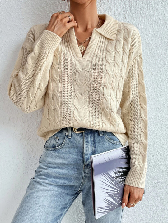 Damen Grobstrickpullover mit V-Ausschnitt und soften Struktur EB