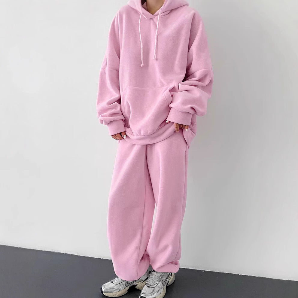 Damen Fleece Lounge-Set mit weiten Beinen und Kapuze EB