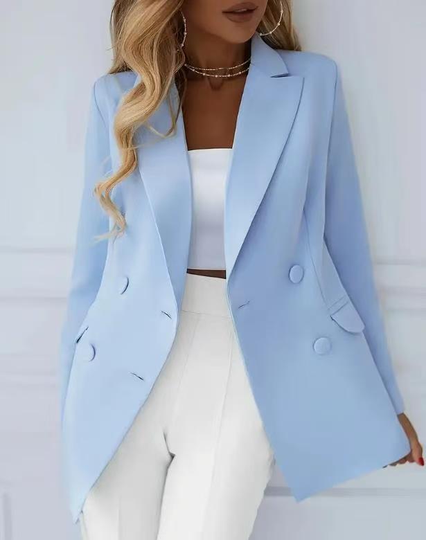 Damen Elegant taillierter Longblazer mit stoffbezogenen Knöpfen EB