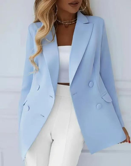 Damen Elegant taillierter Longblazer mit stoffbezogenen Knöpfen EB