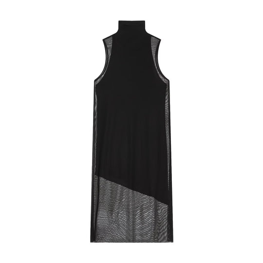 Damen Langarm Kleid aus transparentem Mesh-Material mit Stehkragen EB