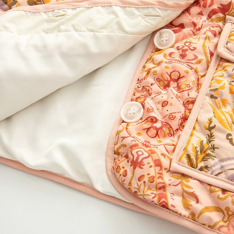 Damen gesteppte Übergangsjacke mit floralem Muster und praktischen Taschen EB