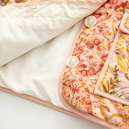 Damen gesteppte Übergangsjacke mit floralem Muster und praktischen Taschen EB