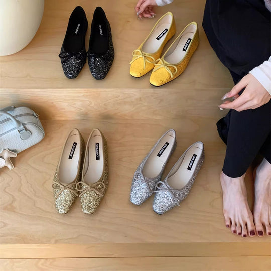 Damen Glitzernde Ballerinas mit eleganter Schleife und komfortabler Innensohle EB