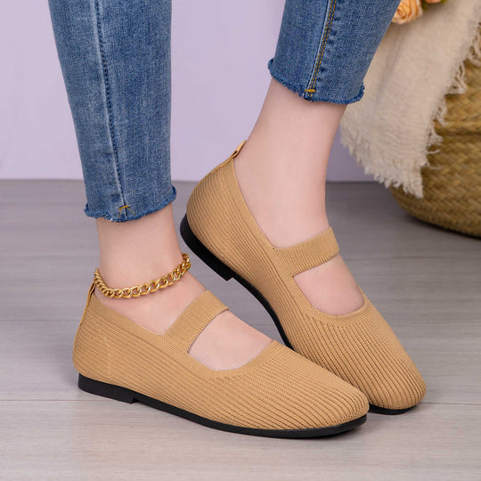 Damen Flexibele Strick Ballerinas mit verstellbarem Riemen EB