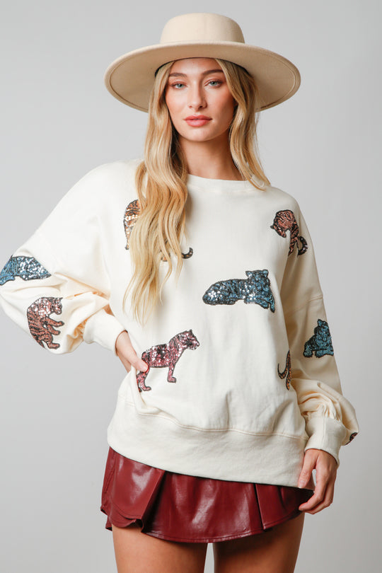 Damen Pullover mit glamourösen Tierapplikationen EB