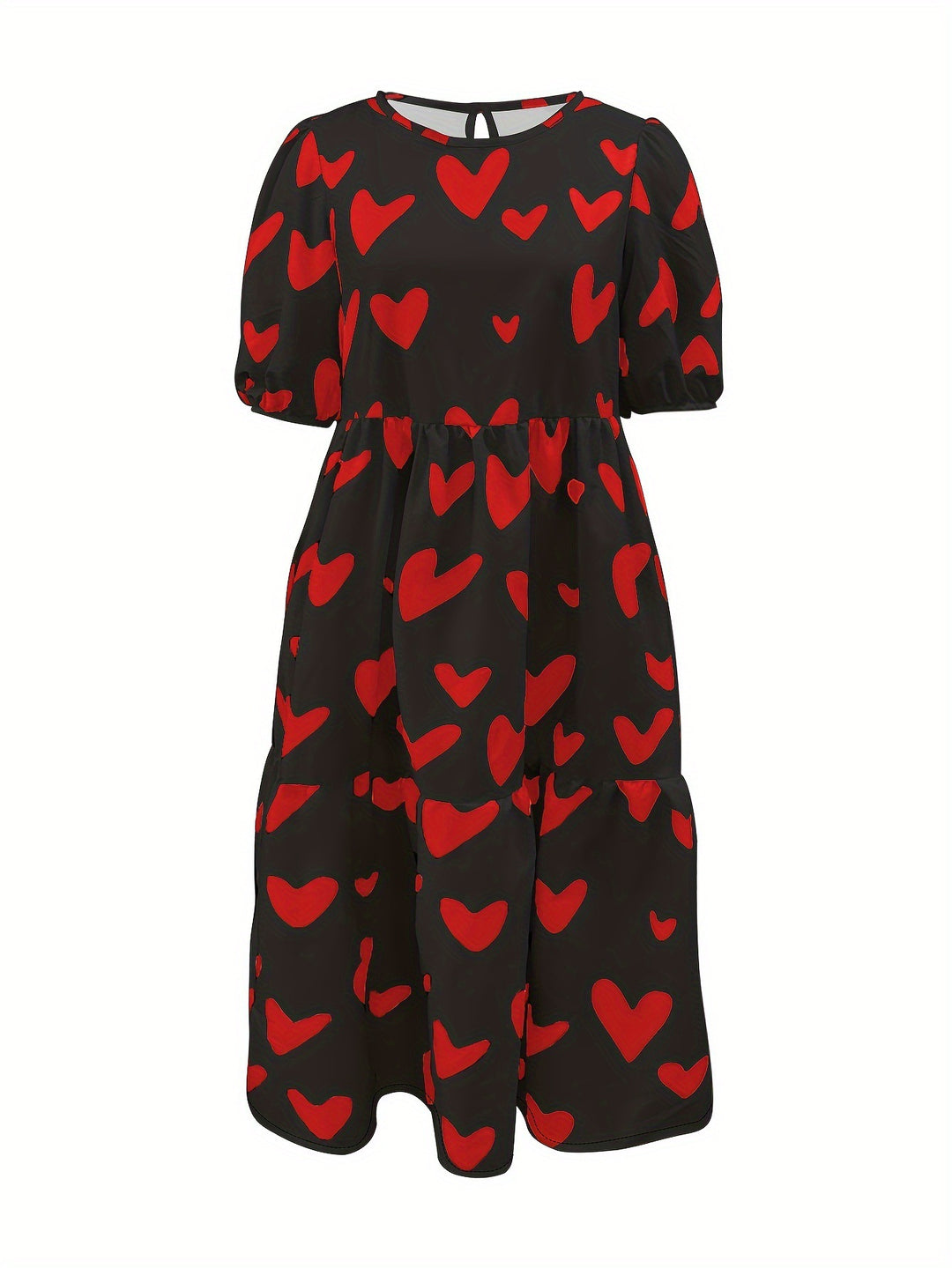 Damen Minikleid mit modernem Herzmuster und luftigen Ärmeln EB