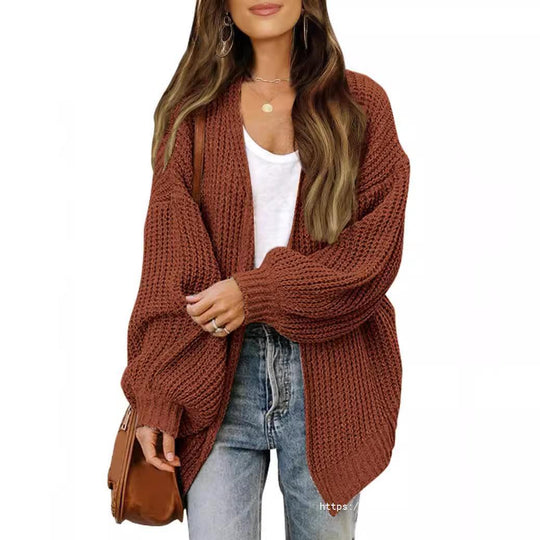 Damen Empfindlicher Grobstrick-Cardigan mit schillernden Ärmeln EB