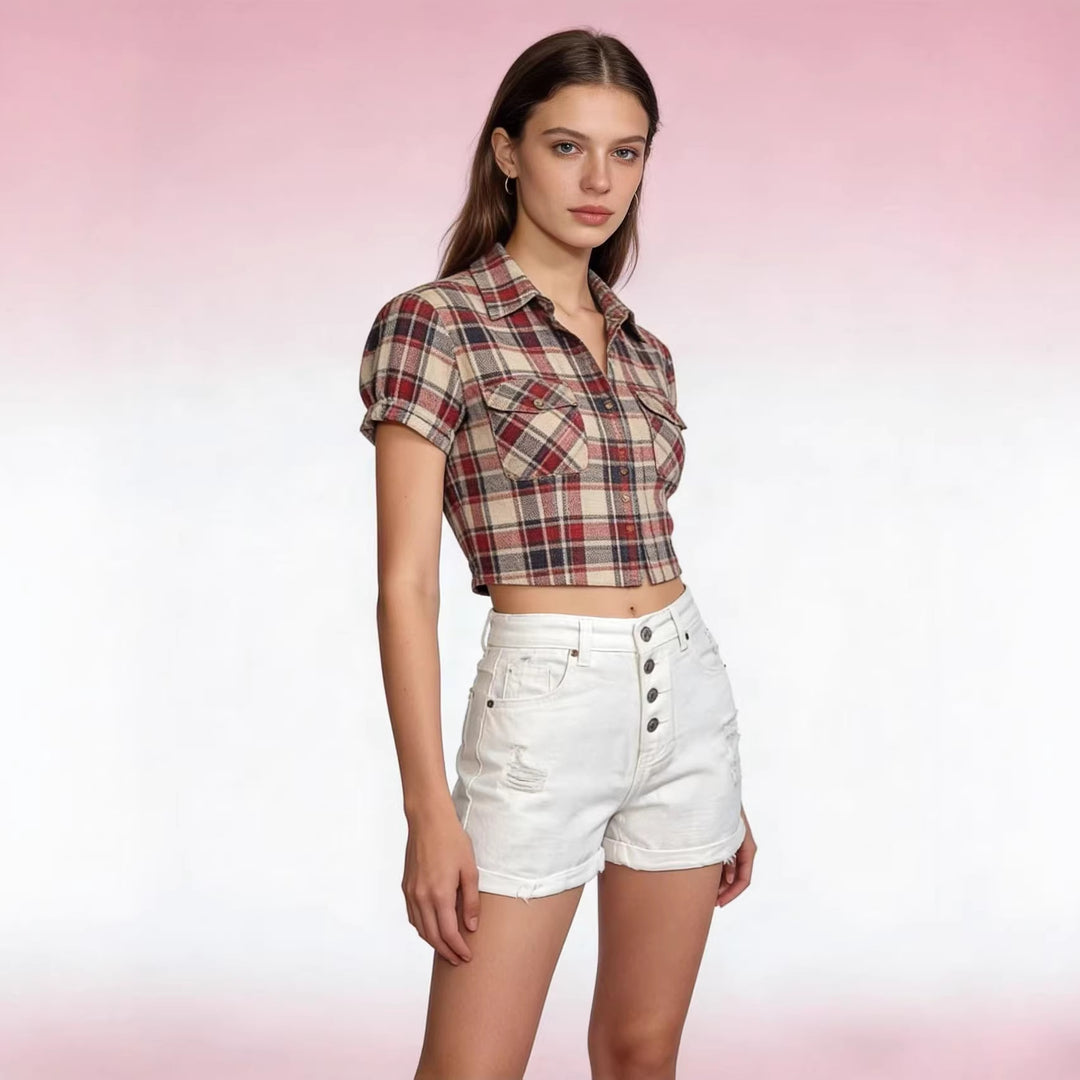 Damen cropped Denim-Jacke mit zwei Taschen EB