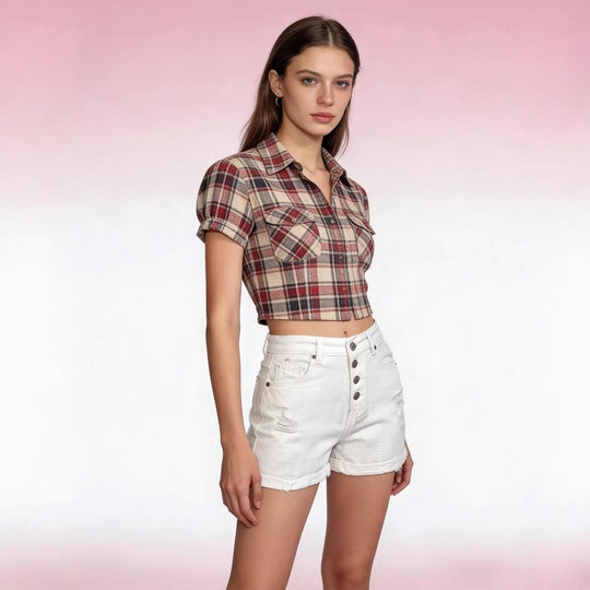 Damen cropped Denim-Jacke mit zwei Taschen EB