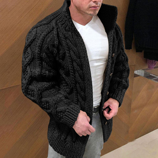 Herren nan Grobstrick Cardigan mit Zopfmuster und Schalkragen EB
